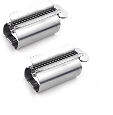 Alnicov Toothpaste Tube Squeezer,2 Pcs Toothpaste Squeezer Rollers,Stainless Steel Toothpaste Tube Wringer Seat Holder Stand