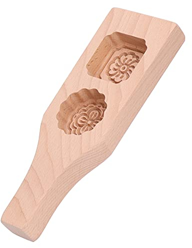 Mooncake Mould Tool, Wooden Mooncake Mold 2 Holes for Home Use for Sugar Cakes for Moon Cakes for Candles(【38948】65 Grams 2 Hole Square Circle, Blue)