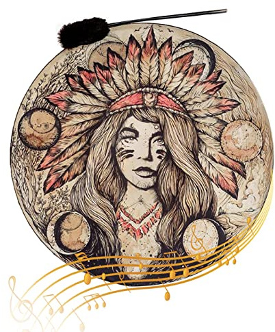 Facynde Tambor de mano de chamán - Tambor nativo con baqueta,Símbolo de bombo espiritual del tambor siberiano Instrumentos musicales espirituales para adultos