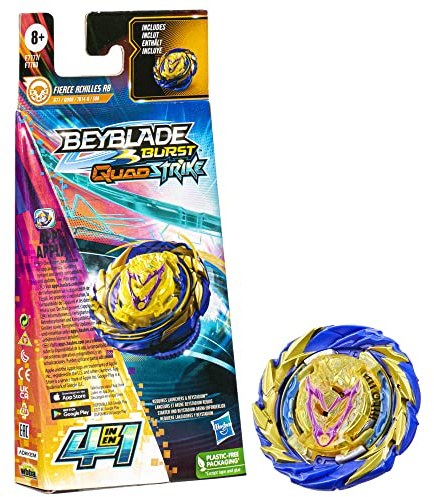 Beyblade Burst QuadStrike, Single Pack Fierce Achilles A8, giocattolo per bambini a partire da 8 anni
