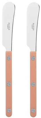 SABRE PARIS - Servizio di 2 coltelli spalmaburro da 14 cm - Bistrot - Ideali per burro, tapenade e creme spalmabili - Acciaio inox e nylon - Va in lavastoviglie - Finitura opaca - Rosa nude