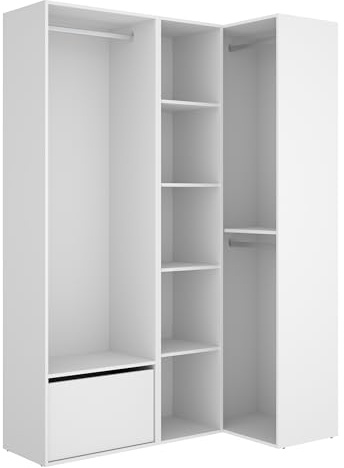 DEKIT GRUPO RIMOBEL SUIT - Composizione di armadio-vestito angolare con scarpiera – BIANCO/ROVERE NATURALE – 205 x 144,5 x 79,5 cm