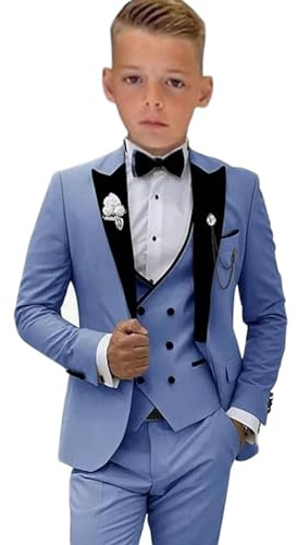 Leader of the Beauty Trajes para niño de 3 piezas, traje slim fit, set de chaqueta, chaleco y pantalón, traje de boda para niños de 3 a 16 años, azul, 3 años