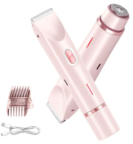 Dhqkqg Lady Shaver for Women, 2 in 1 Waterproof Electric Womens Razors, Wet & Dry, Painless Bikini Trimmer Shaver, Rechargeable Face Shavers for Face Lips Arms Legs Armpits Bikini (Pink)
