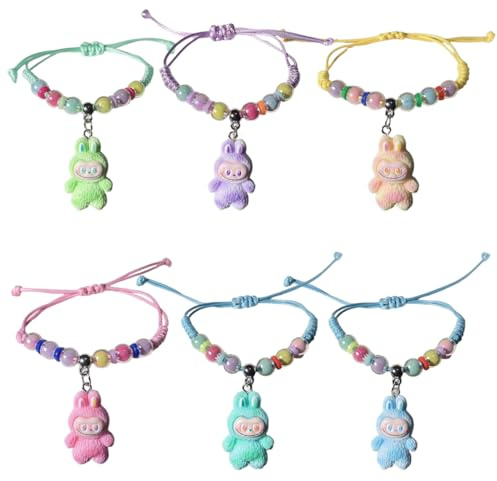 AYVRUOP 6 Braccialetti Amicizia, Bambini e Bambina, Intrecciato Regolabile con Ciondolo a Forma di Labobo, Bomboniere per Feste di Compleanno per Bambine
