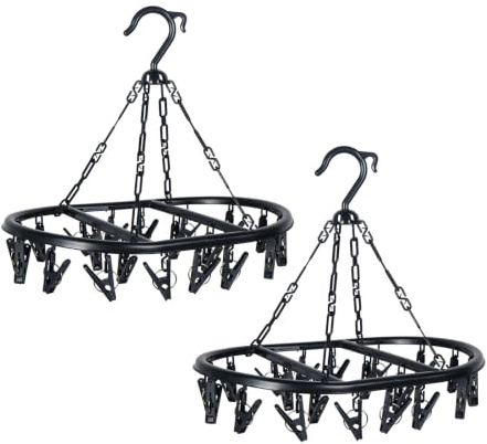 VOLTICO 2 Pack Sock Drying Rack 20 Peg Clothes Airer Indoor Outdoor (BLACK)