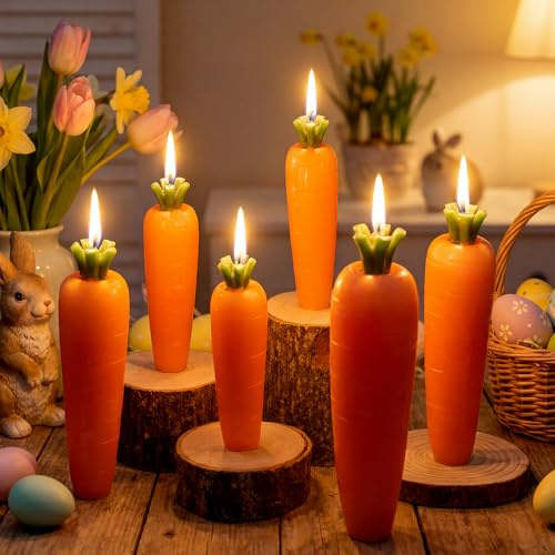 Lounsweer 6 Pcs Large Easter Carrot Candles 3 Size Unscented Carrot Shaped Candlesticks Decorative Taper Candles for Easter Spring Party Supplies Home Table Centerpieces Basket Stuffer