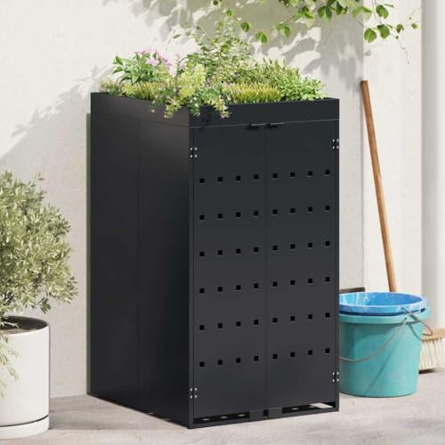 Mokuyary Rangement pour bac à roulettes avec Toit de jardinière pour bac Unique de 240L, Abri de Jardin Cache pour poubelles, Conteneur d'extérieur Coffre de Rangement -A