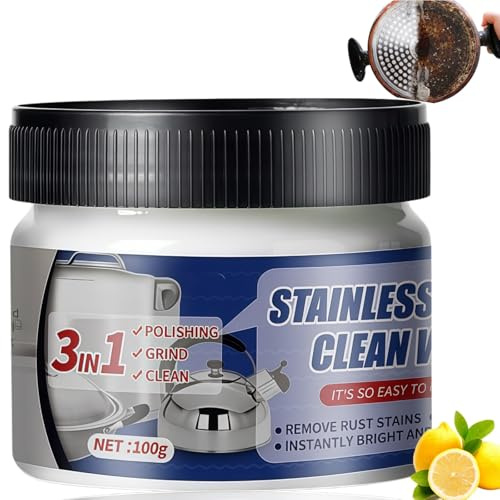 Stainless Steel Clean Wax & Paste,All-Purpose Stainless Steel Cleaner,Stainless Steel Cleaner and Polish,Rust Remover for Stainless Steel,Kitchen Cleaning Wax for Pots & Sinks,Metal Polish Paste