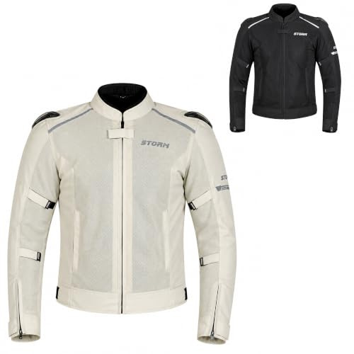 STORM Chaqueta de moto de verano para hombre con protecciones CE, homologadas, chaleco de moto de verano de malla transpirable con protector de espalda, protecciones de hombros y codos extraíbles