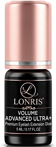7-8 Weeks Retention/Eyelash Extension Glue Volume Advanced Ultra+ LONRIS Lash 5 ml/1-2 Sec Drying time/Maximum Bonding/Semi-Permanent Extensions Supplies/Professional Use Only Black Adhesive