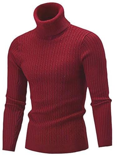 AIDEAONE Pull à Col Roulé pour Homme Pulls Basique Slim Fit Chaud en Maille Sweat Chaud Rouge M