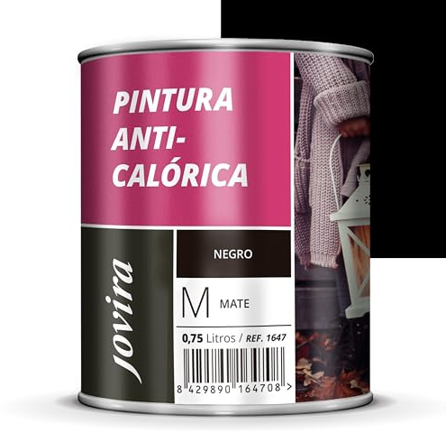 JOVIRA PINTURAS Pintura Anticalórica alta Temperatura. Diseñada para decorar, proteger y dar a las superficies un acabado resistente a las altas temperaturas. (750 Mililitros, Negro)