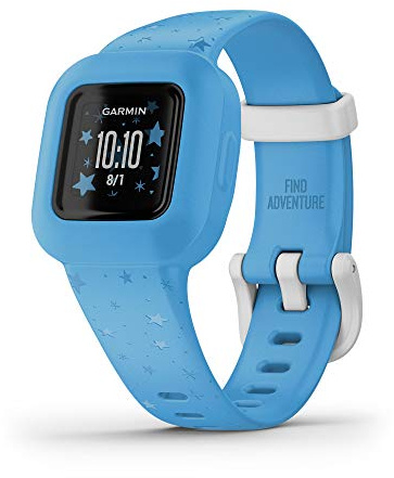Garmin Vivofit Jr. 3, Fitness Tracker per bambini, include esperienza interattiva con app, adatto al nuoto, durata della batteria fino a 1 anno, stelle blu