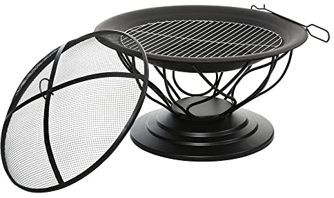 Outsunny Feuerstelle Feuerschale mit Schutz & Schürhaken Outdoor Garten Terrase Ø75 x 55H cm Schwarz