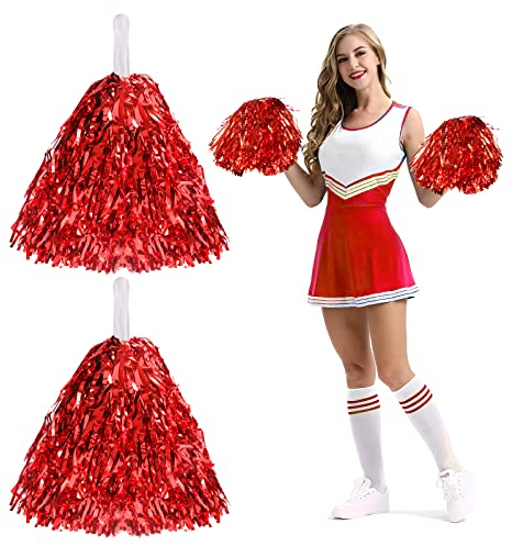 CAINCAY Cheerleader Pompons, 2 Stück Metal Foil Cheerleading Pompons, Cheerleader Pompons mit Griffen Cheer Poms für Ballspiele Tänze Karnevalspartys