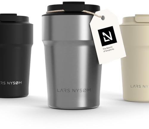 LARS NYSØM Thermo Kaffeebecher to go 380ml | Travel Mug 0,38 Liter mit Isolierung | Auslaufsicherer Edelstahl Thermobecher für Kaffee und Tee unterwegs | Teebecher (Stainless Steel, 380ml)