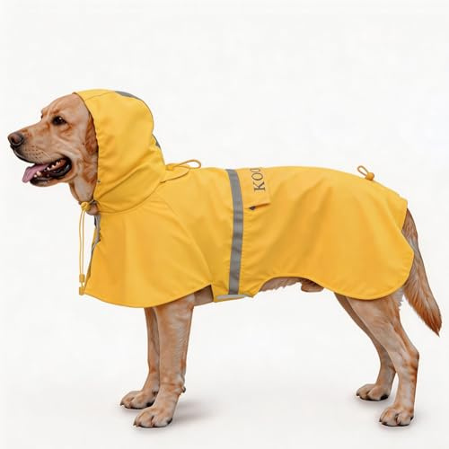 KOOGAL Imperméables pour Chiens avec Capuchon Impermeable Chien, Manteau Chien Imperméable, ultraléger et aéré avec Bandes réfléchissantes pour Chiens Moyens à Grands (Jaune, 5XL)
