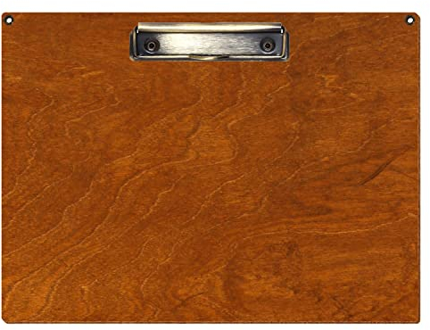 Bütic Holz Klemmbrett Standardform Rum für DIN A3 A4 A5 A6 mit 2 Ösen aus 3 mm starkem Birkensperrholz mit Klarlack versiegelt, Format:A4 quer, Klemme:Bügelklemme antik