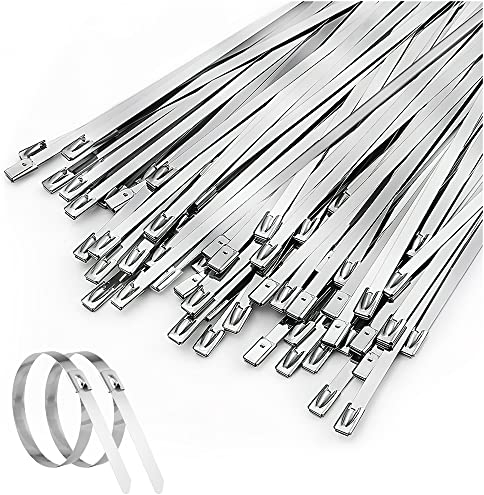 100 Pièces Collier de Serrage Inox, Collier Serrage Inox, Foneso 200 * 4,6mm Attache Câblées Acier Inoxydable, Pour Fixation des Bande Thermique Echappement et des Articles Suspendus