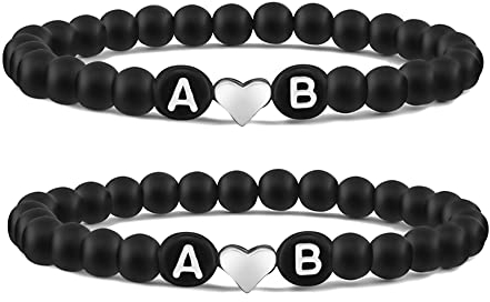 Partnerarmbänder | 2 STÜCK | Armband mit HERZ für Pärchen| 6mm Naturstein Perlen | Geschenk für Frauen | Freundschaftsarmbänder | Freundschaft Geschenke | UNISEX |