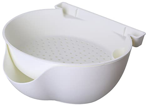 Cuenco para Colador de Frutas, Colador de Cocina de Plástico, Cuenco de Drenaje con Colador de 2 Capas, Drenaje Rápido, Colador para Lavadora de Arroz, Fácil de Almacenar, Cuenco (Blanco)