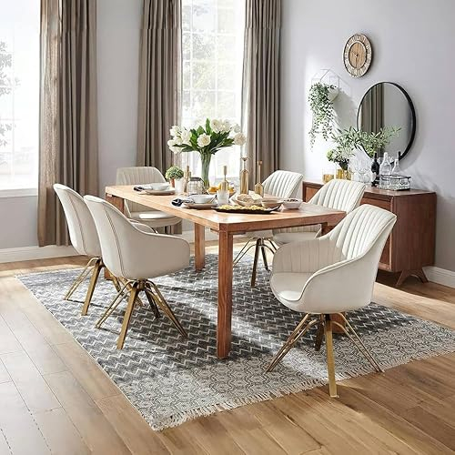 Zouron Esszimmerstühle 6er Set Beige Wohnzimmerstuhl Küchenstuhl Armlehnstuhl Gold Bürostuhl mit Armlehne & Metallfüße Sitzfläche aus Samt Drehbar Offwhite