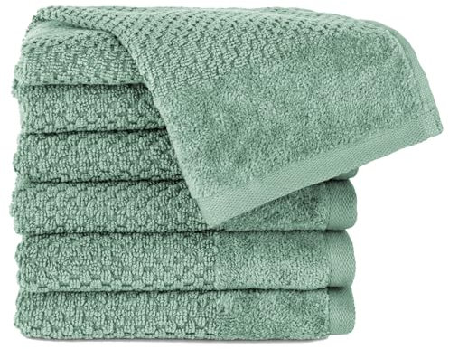 Pure Label 6-TLG. Gästehandtücher 30x50 cm mit Aufhängeschlaufe aus 100% Baumwolle, saugstark, weich und Oeko-TEX Zertifiziert - 6 Gästehandtücher Grün - Salbeigrün, 30x50 cm
