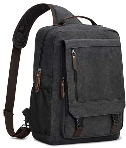 S-ZONE Herren 13-16 Inch Canvas Wasserdicht Laptop Rucksack Crossbody Sling Brusttasche Umhängetasche Lässiger Tagesrucksack