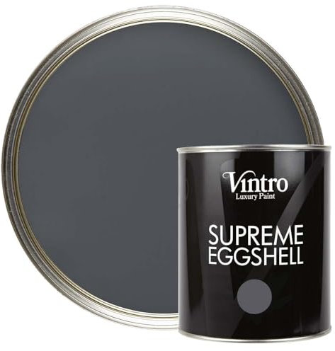 Vintro Paint | Eggshell Paint | for Walls | Wood | Trim | Satin Furniture Paint | Interior & Exterior Use. 1 Litre (Wigeon Grey - Dark Grey)