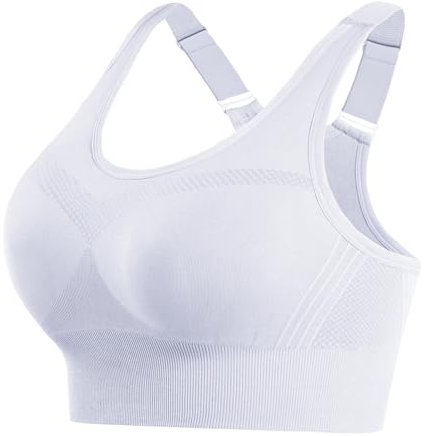 Litherday Sport BH Damen Push Up Sports Bra Starker Halt Sport BH Ohne Buegel mit Abnehmbar Gepolstert für Fitness Jogging Yoga, Weiß, L