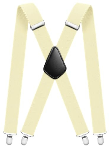 Aomig Men's Braces, Suspender with 4 Strong Metal Clips, 3.5cm Wide Heavy Duty Suspenders, Men's X Style Durable Adjustable Suspender, Men Women Braces for Business Wedding Casual