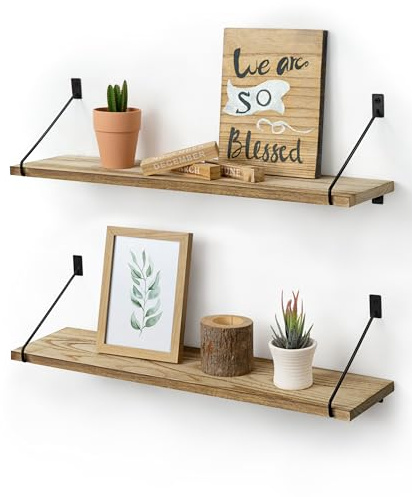 Petrala Wandregal Holz 60cm Schweberegal 2er Set Hängeregal rustikale schwimmende Regale große Aufbewahrungsregal für Küche Badezimmer Schlafzimmer Wohnzimmer Flur