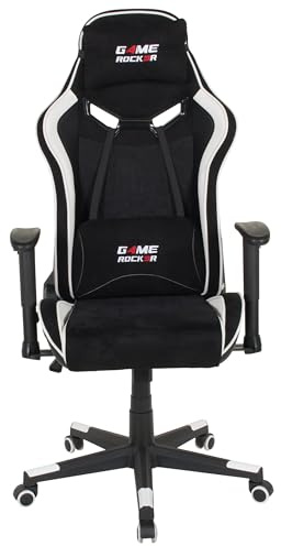 GAME ROCKER Gaming Stuhl G-30 Mikrofaser schwarz/weiß, bis 110 kg belastbar