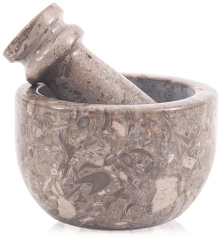 Set di mortaio e pestello in marmo, 7,6 cm, Oceanic, fatto a mano, trita-aglio e ciotola per erbe, piccolo macinino per spezie, pestello e mortaio, per cucina, ciotola in marmo naturale