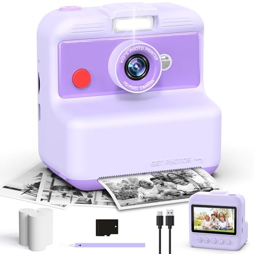 CAMCLID Macchina Fotografica Bambini Istantanea, 3,0 Pollici Fotocamera Bambini, 48MP/2,5 UHD Macchina Fotografica Istantanea con Scheda da 32 GB, Regali per Ragazze Ragazzi 3-12 Anni (Viola)