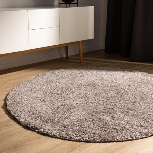 benuta Basic Tappeto salotto a pelo alto Sohari - Talpa 80 cm Rotondo - Minimalista - Morbido lavabile - Camera letto, corridoio, sala pranzo, soggiorno - Pavimento riscaldato
