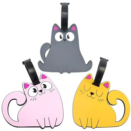 étiquette de bagage,étiquettes de bagages de chat de 3 pièces pour valises femmes étiquettes de valises amusantes et durables avec carte d'identité de nom