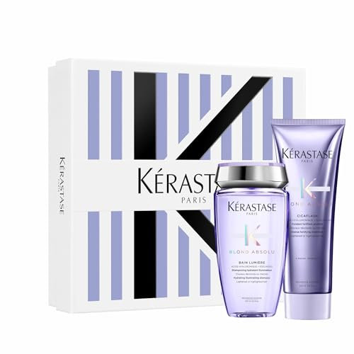 Kérastase Blond Absolu, kit di routine con shampoo idratante illuminante e balsamo anti rottura, per capelli biondi e colorati, con acido ialuronico, 250 + 250 ml