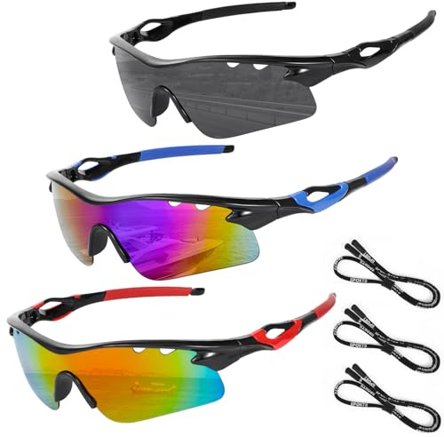 Beipegin 3 Pcs Cycling Glasses Running Sunglasses, Sport Sunglasses with Adjustable Sports Eyeglasses Strap, UV400 Protection for Men Women Outdoor