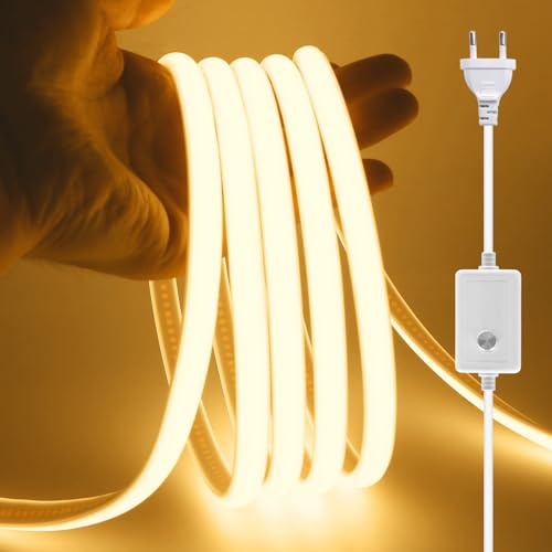 XUNATA Dimmable Ruban LED COB, 220V 288 LEDs/m Flexible Led Bande Neon Bandeau, Étanche IP65 LED Bande Lumineuse pour Escalier, Chambre, Noël, Fête, etc (Blanc Chaud,1M)