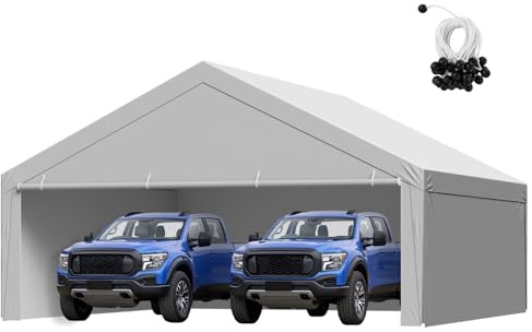 VEVOR Carport Replacement Canopy Cover, 20 x 20 ft Potable Garage Tent Top Tarp with Sidewalls, UV-Resistant & Waterproof, Heavy Duty Car Shelter Tarp with Ball Buggees, Grey, Frame Not Included