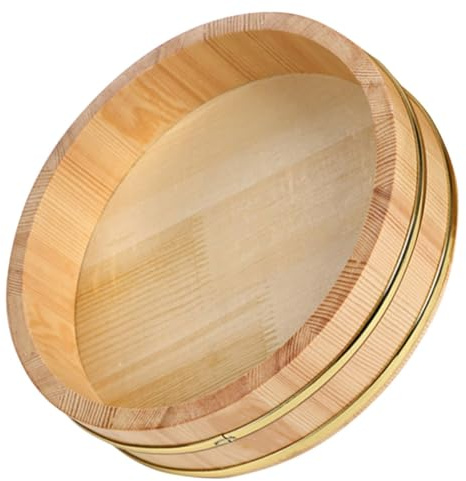 JECOMPRIS Cuenco de Madera para Mezclar Arroz para Sushi Hangiri Japonés con Borde Dorado 30 Cm, Bandeja Japonesa para Servir Sashimi y Langosta, Plato de Sushi para Uso Doméstico