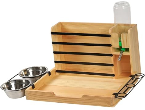 Qianly Comedero de Madera para Conejos Y Pequeños Animales, Estante para Comida de Chinchillas Y Mascotas Pequeñas.