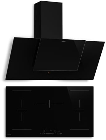 Klarstein HaloSync Plaque Induction Avec Hotte Intégrée - 5 Zones, 11 400W Boost, Curseur Tactile, Minuterie, Verrouillage Enfant, Vitrocéramique, Hotte 631,6 m³/h, 90cm, Plaque Aspirante