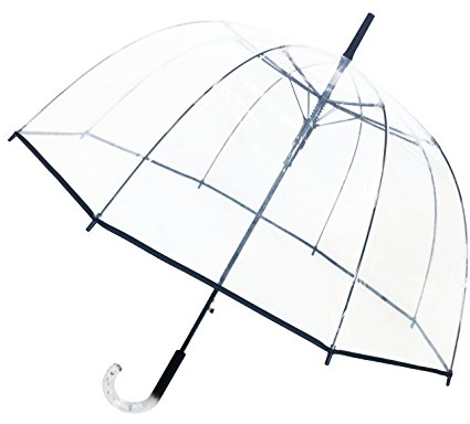 SMARTBULLE Regenschirm Lang Transparent - Glockenform; Solide; Automatische Öffnung; Durchmesser=85cm; Transparenter Griff; Damenregenschirm; Schwarze Umrandung.