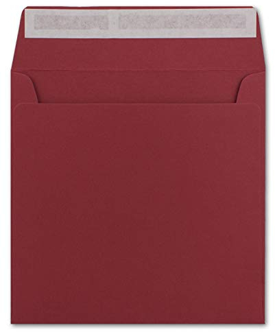 50 Quadratische Brief-Umschläge Dunkel-Rot - 15,5 x 15,5 cm - 120 g/m² Haftklebung stabile Kuverts ohne Fenster - von Ihrem Glüxx-Agent