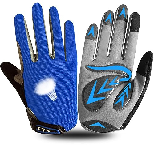 Cycling Gloves Kids Boys Girls Youth Full Finger Pair Bike Riding, Children Toddler Touch Screen Mountain Road Bicycle Warm Cold Weather Gel Padded, Color Blue Orange Age 2-11 (Blue, Small)