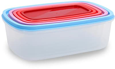 Quid Habitat Set 5 Recipientes Rectangulares Plástico 45cl - 70cl - 100cl -150cl - 200cl Pp – Polipropileno Apto Microondas Apto Congelador Libre De Bpa