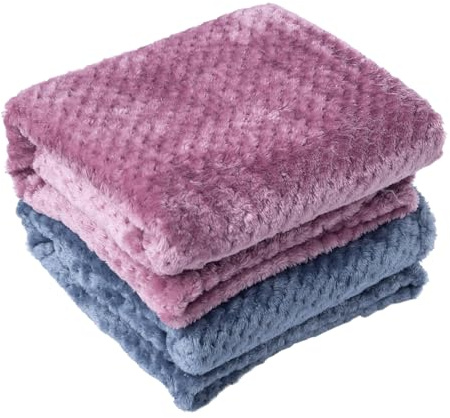 SLSON 2 Pack Pet Blankets for Puppies, Washable Dog Blankets for Small Dogs Pet Throw Blanke for Bed Covers, Couch, Sofa, Crate, Warm Soft Cat Blankets for Indoor Cats (Purple and Dark Blue)